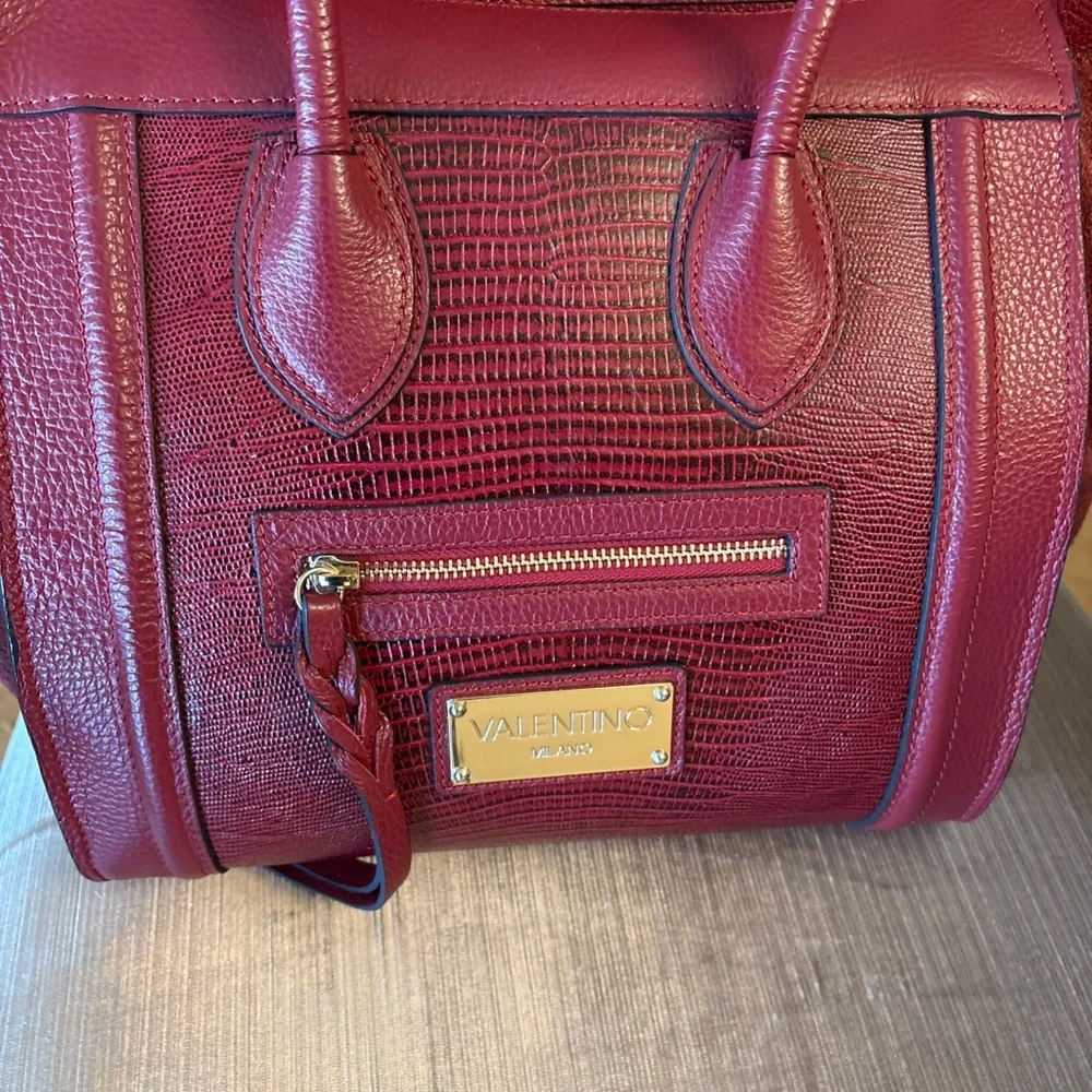 Authentic VALENTINO by Mario Milano Cynthia Red Leather Suede Trapeze Tote Bag